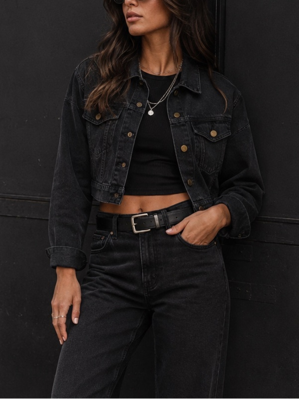 Carmar Women’s Black Denim Jean Jacket XS Button Front Trucker cropped Outerwear